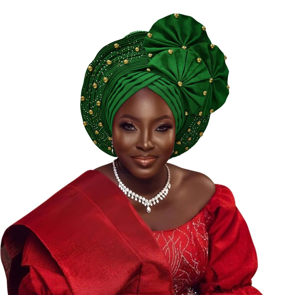 6154 Auto Gele African Head Tie of Nigeria ASO Oke Headwraps Hat Turban